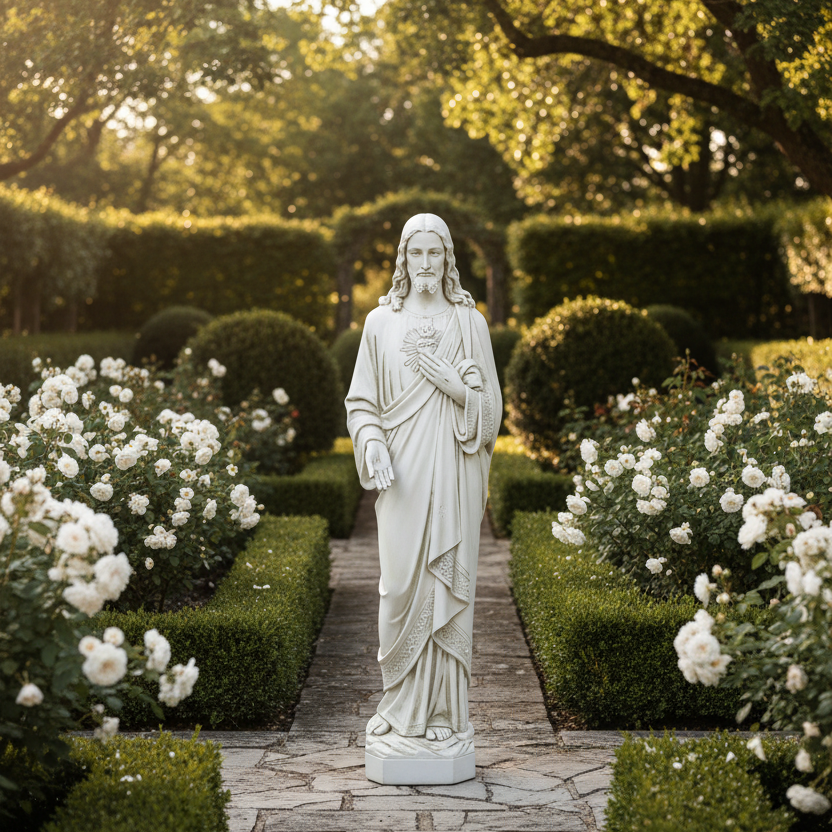 Sacred Heart Jesus 36.5 Inch Religious Stone Sculpture