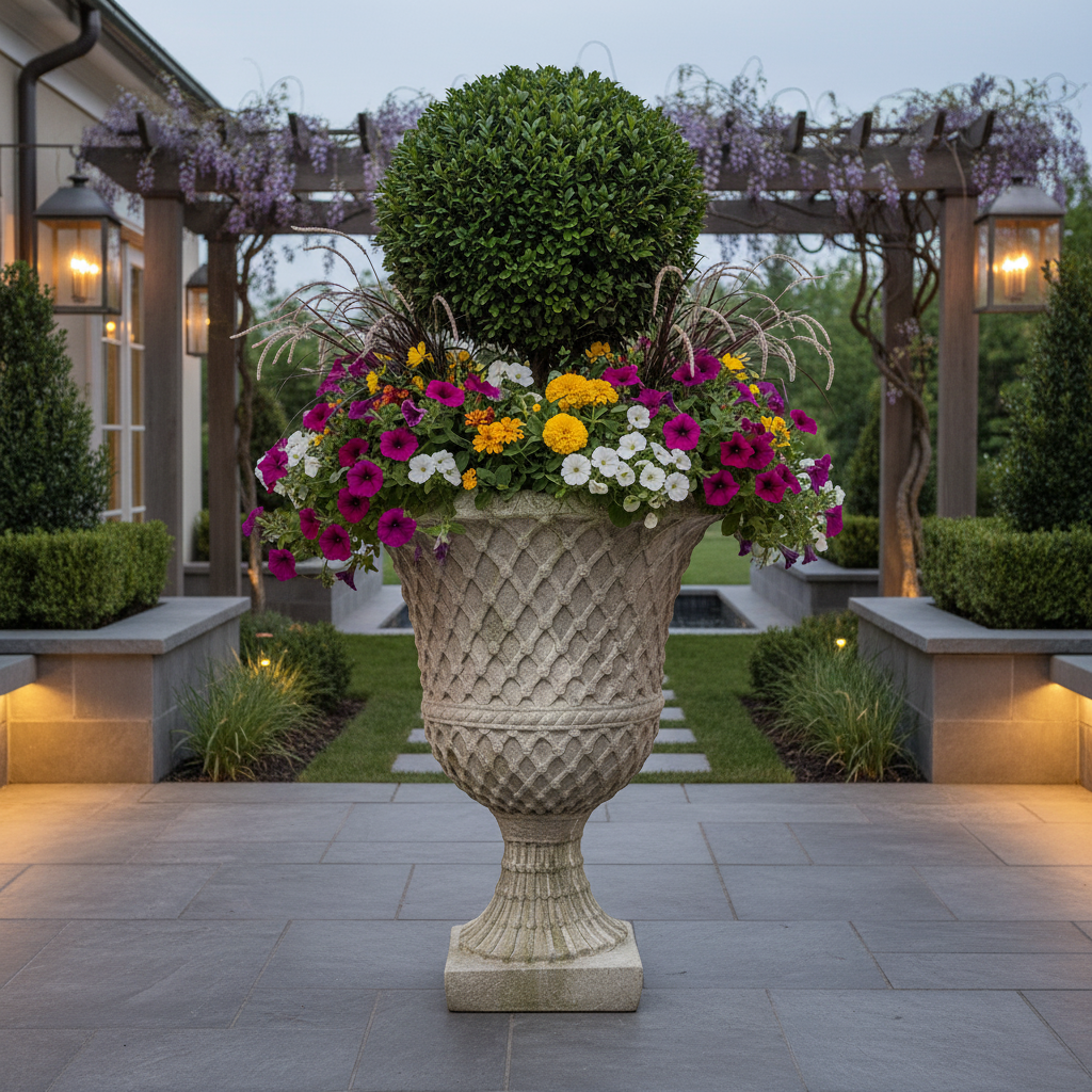 Elegant Lattice Button Urn: Planters Sculpture for Exquisite Home Decor