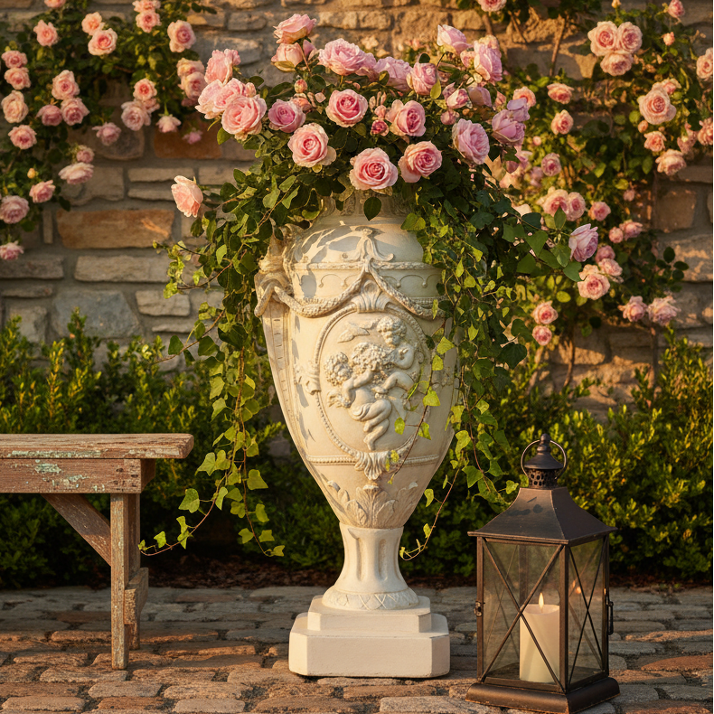 "Heart's Desire: Cupid's Urn Garden Planter"