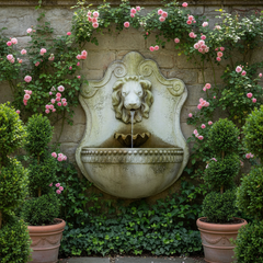 Lion & Shell Wall Fountain Garden Display