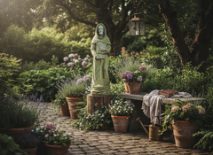 St. Fiacre Religious Sculpture Statue Rock Base