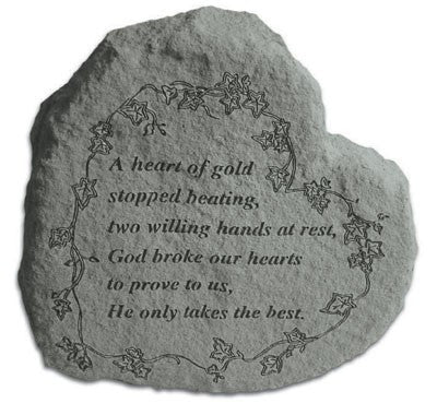 Heart-A Heart Of Gold Stopped Beating... Memorial Garden Stone - XoticBrands Home Decor