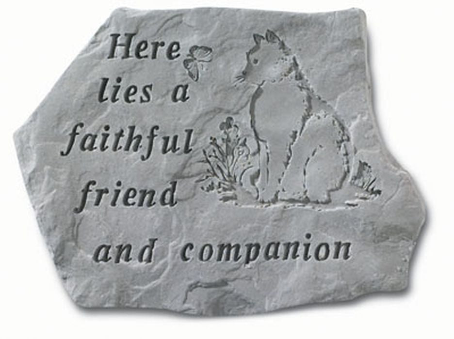 Here Lies A Faithful Friend...W/Cat Memorial Garden Stone - XoticBrands Home Decor