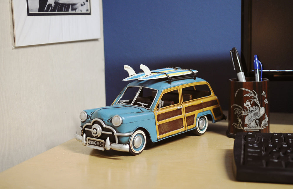  1949 Green Ford Wagon Car W/Two Surfboards Iron Model, Home furniture and decor, Old Modern Handicrafts, XoticBrands Home Decor