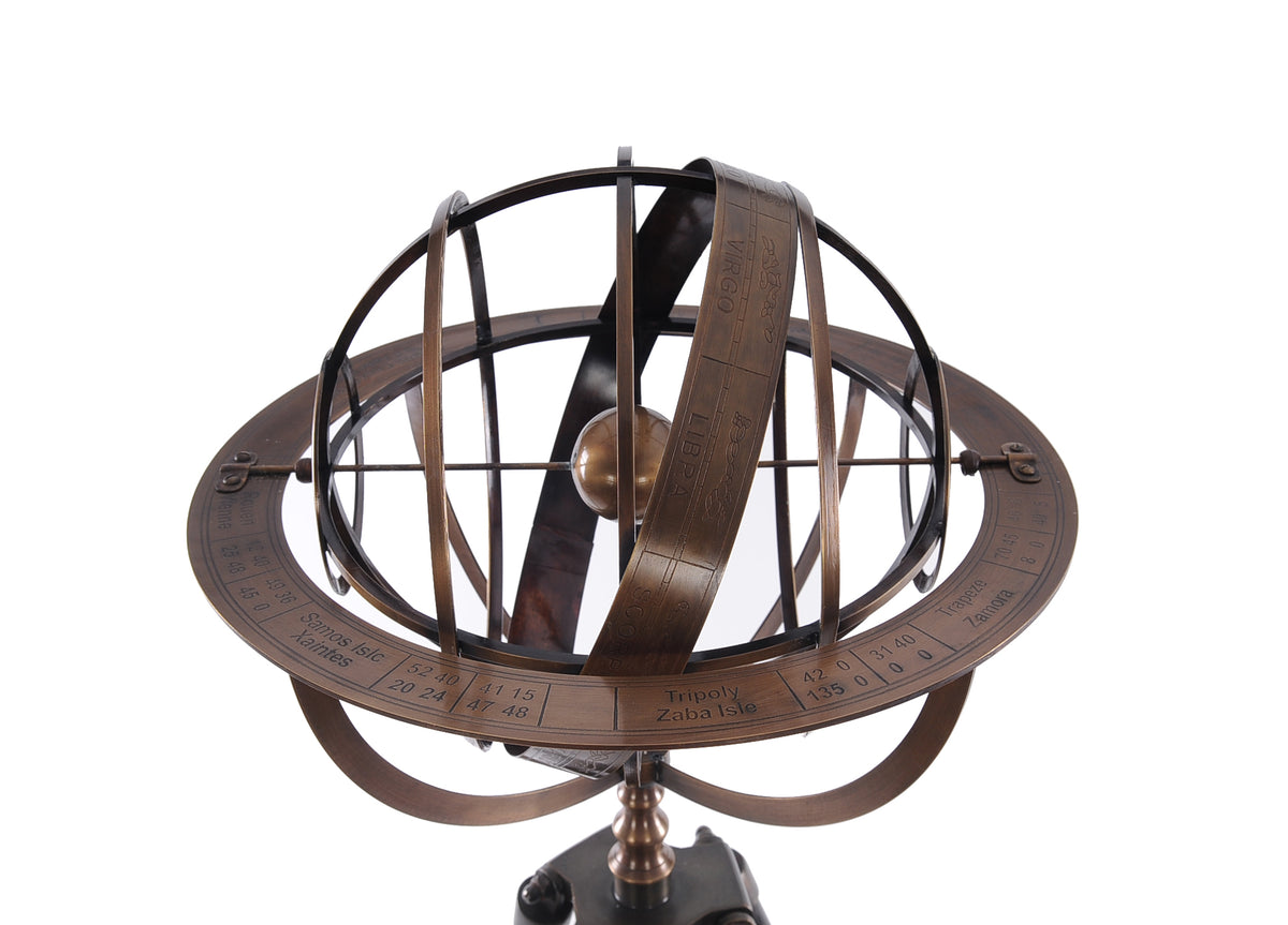  Brass Armillary With Wood Stand, Home furniture and decor, Old Modern Handicrafts, XoticBrands Home Decor
