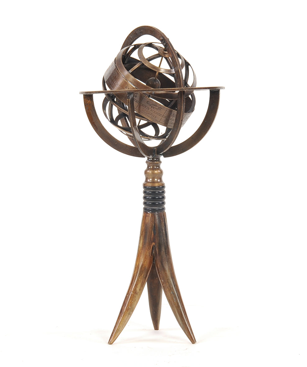  Brass Armillary On Horn Stand, Home furniture and decor, Old Modern Handicrafts, XoticBrands Home Decor