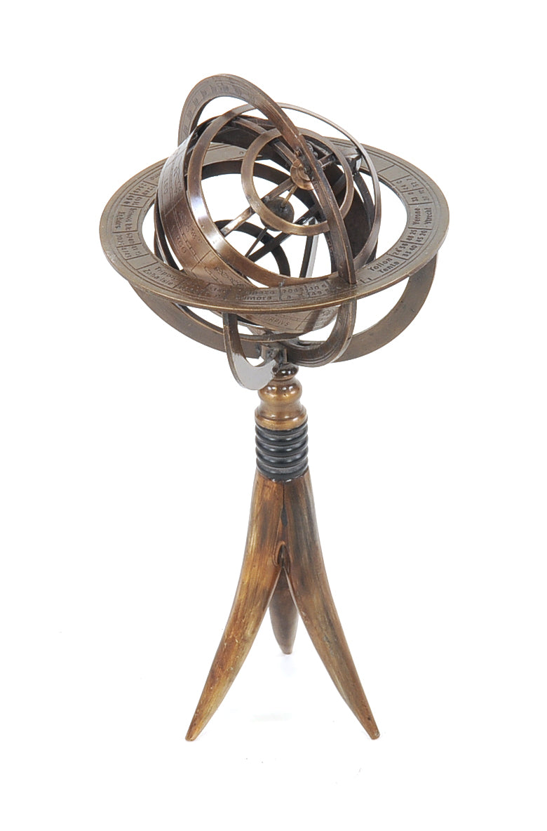  Brass Armillary On Horn Stand, Home furniture and decor, Old Modern Handicrafts, XoticBrands Home Decor