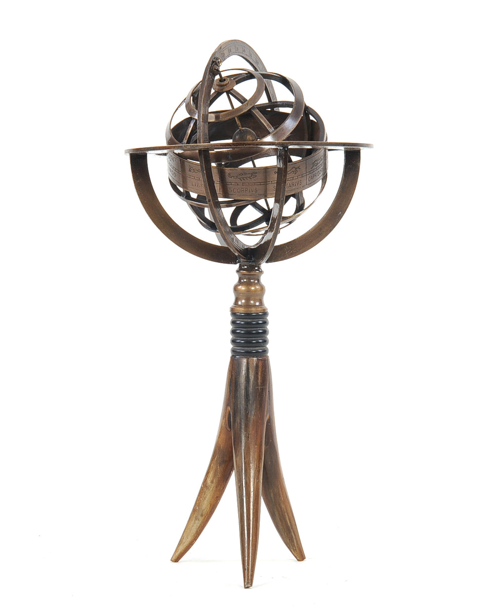  Brass Armillary On Horn Stand, Home furniture and decor, Old Modern Handicrafts, XoticBrands Home Decor