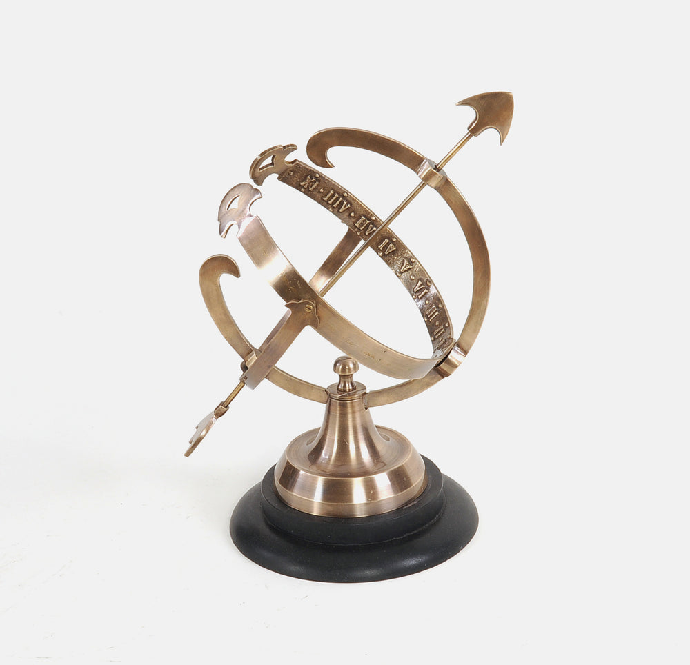  Brass Armillary On Wooden Base, , Old Modern Handicrafts, XoticBrands Home Decor