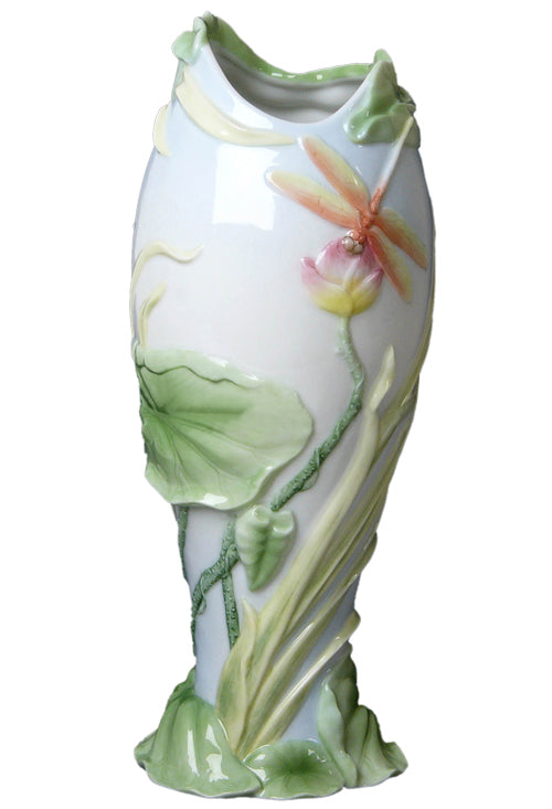 Dragonfly On Lotus Vase - Animal - XoticBrands Home Decor