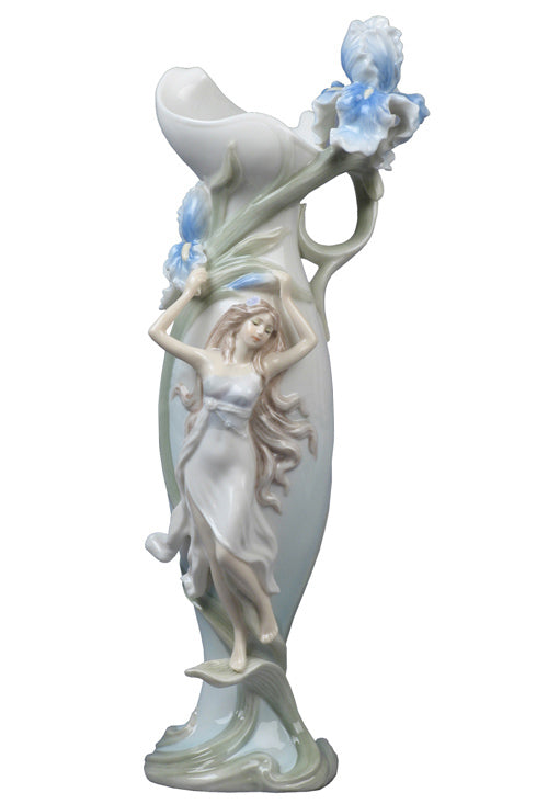 Woman & Lily Vase ( Blue) - Iris - XoticBrands Home Decor
