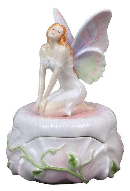 Fairy Kneeling On Pink Trinket Box - Myth & Legend. - XoticBrands Home Decor