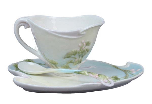 Gingko Coffee Cup Set With Spoon - Ginkgo - XoticBrands Home Decor