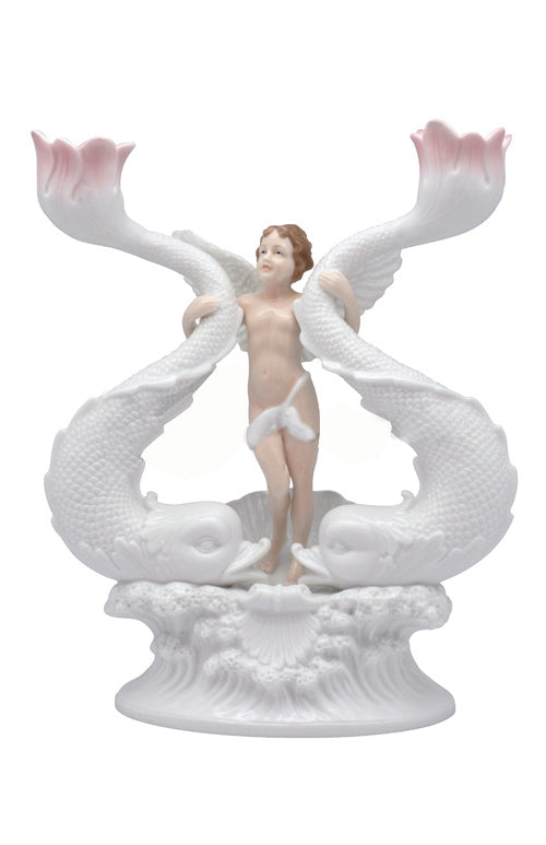  Cherub - Holding Twin Fish - Sculpture Figurine, Cherub, XoticBrands, XoticBrands Home Decor
