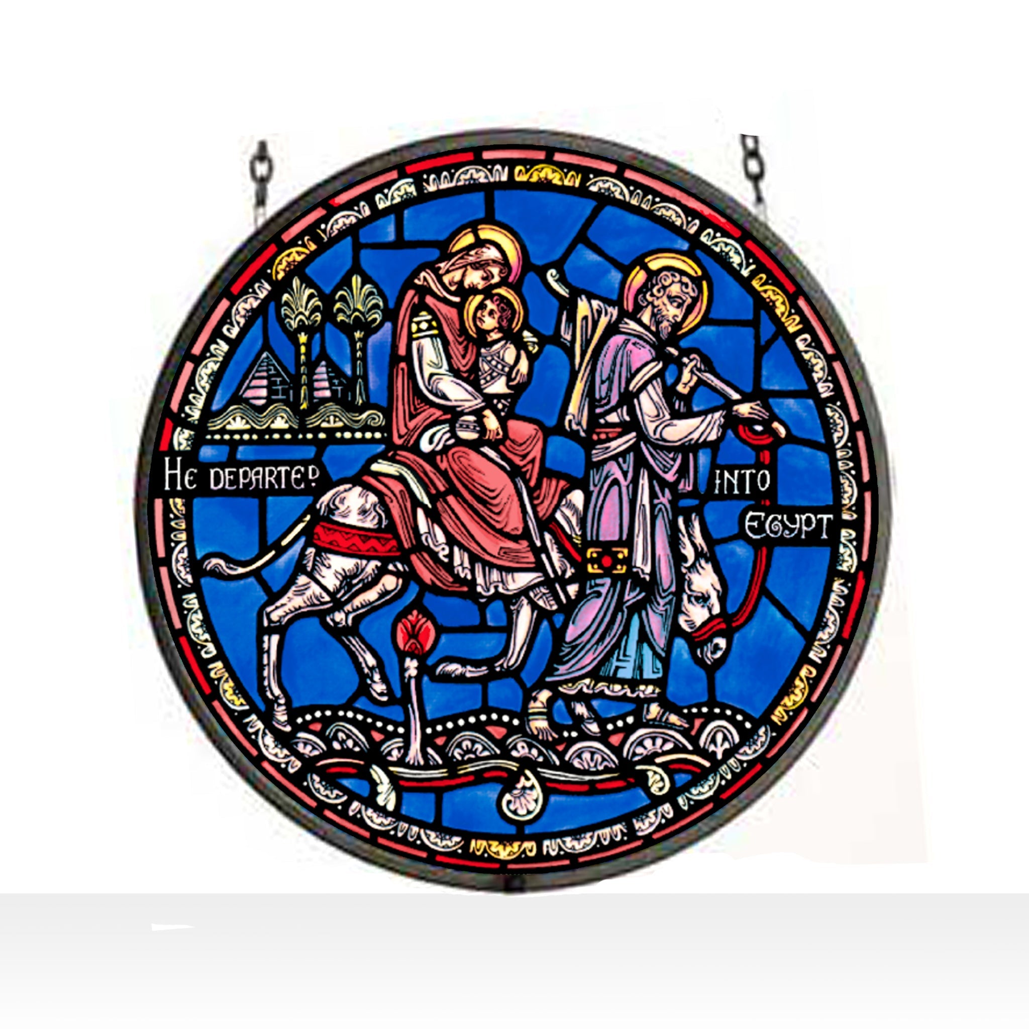 Flight in to Egypt Stained Art Glass Window Hanging - XoticBrands Home Decor