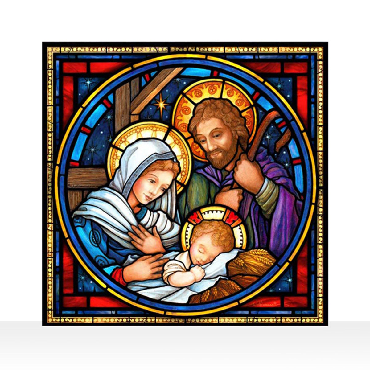 Holy Family Nativity Stained Art Glass Window Hanging - XoticBrands Home Decor