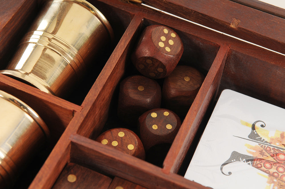  Wooden Game Set with Brass Goblet, Home furniture and decor, Old Modern Handicrafts, XoticBrands Home Decor