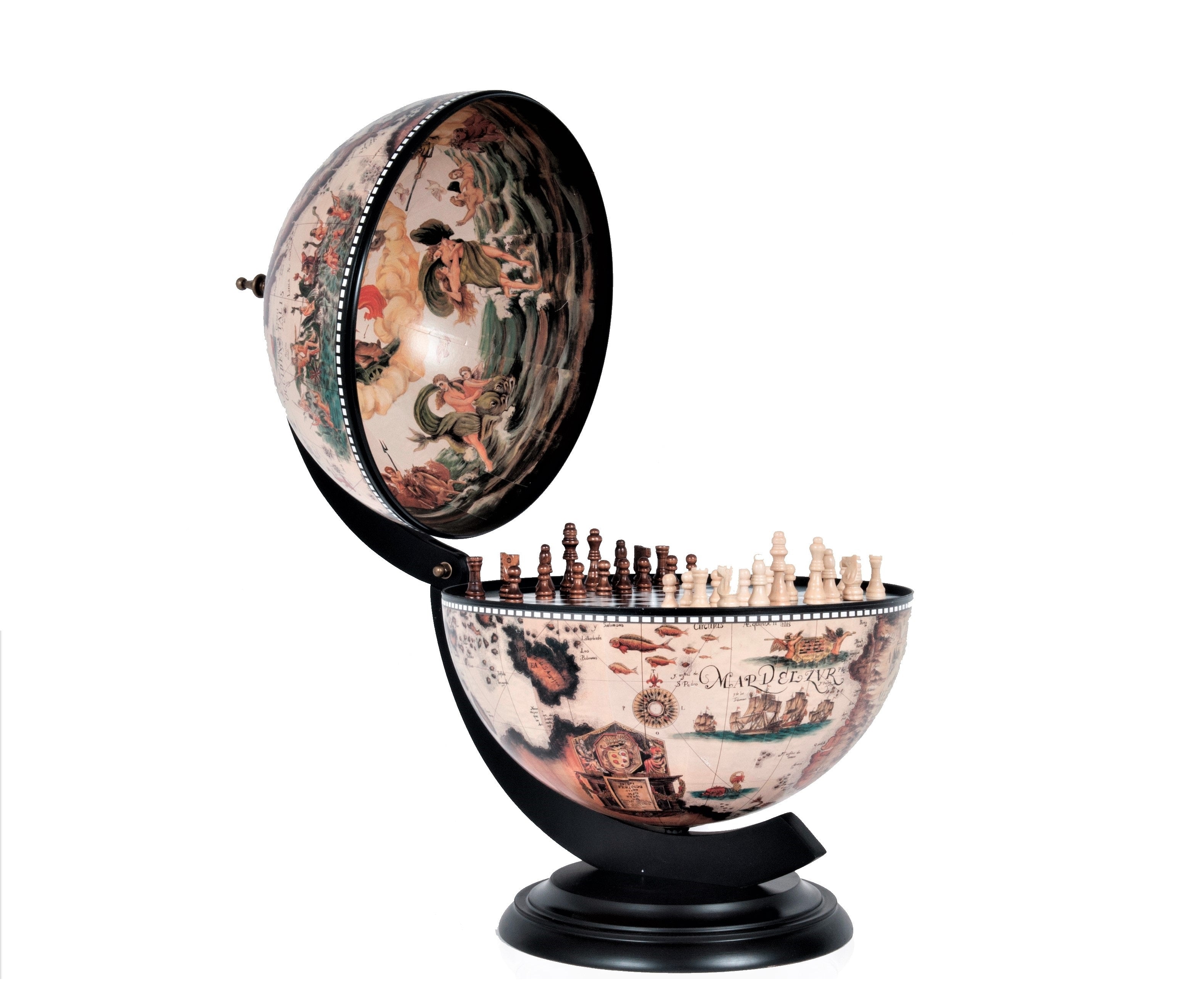  White Globe 13 inches with chess holder, Home furniture and decor, Old Modern Handicrafts, XoticBrands Home Decor
