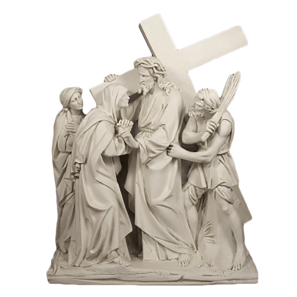 Jesus Meets His Mother Station 4 Large Religious Sculpture - XoticBrands Home Decor