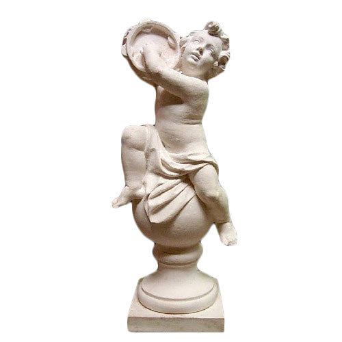 Cherub On Finial Tambourine Garden Angel Statue - XoticBrands Home Decor