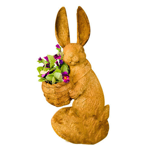 Sam Rabbit W/Basket Garden Animal Statue | XoticBrands Home Decor