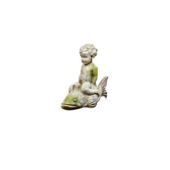 Boy On Fish 20 H Cppr Garden Animal Statue - XoticBrands Home Decor