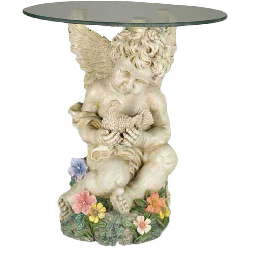 Cherub With Dove Coffee Table Garden Angel Statue - XoticBrands Home Decor