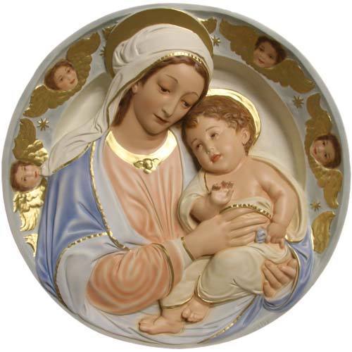 Madonna and Child Round Plaque Religious Sculpture - XoticBrands Home Decor