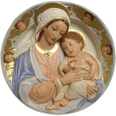 Madonna and Child Round Plaque Religious Sculpture - XoticBrands Home Decor