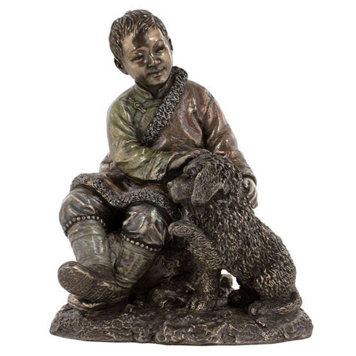  Tibetan Boy & Tibetan Mastiff - Ethnic Collectibles Sculpture - Cold Cast Bronze, Ethnic Collectibles, XoticBrands, XoticBrands Home Decor
