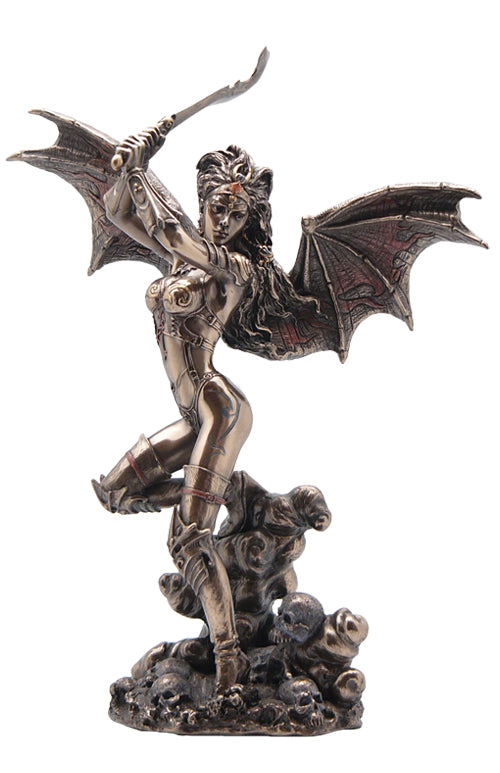 Gothic Bat Wing Female Warrior With Scimitar(Bronze)  Sculpture- Myth & Legend. - XoticBrands Home Decor
