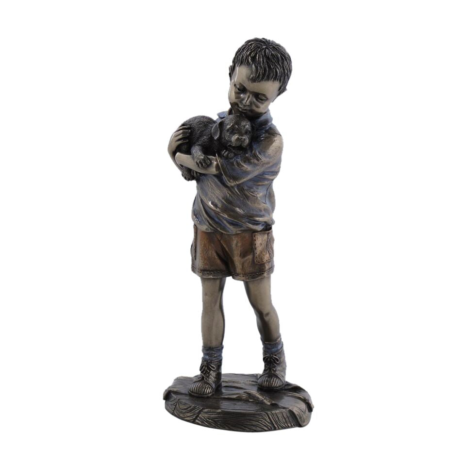 Boy With Golden Retriever Puppy - Animal Statue - XoticBrands Home Decor