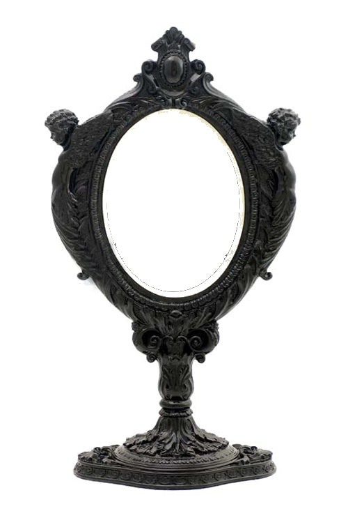  Baroque Mirror With Two Cherubs (Black), Mirror, XoticBrands, XoticBrands Home Decor