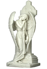  Weeping Angel Leaning On Celtic Cross (Marble White) - Religious, Angel, XoticBrands, XoticBrands Home Decor