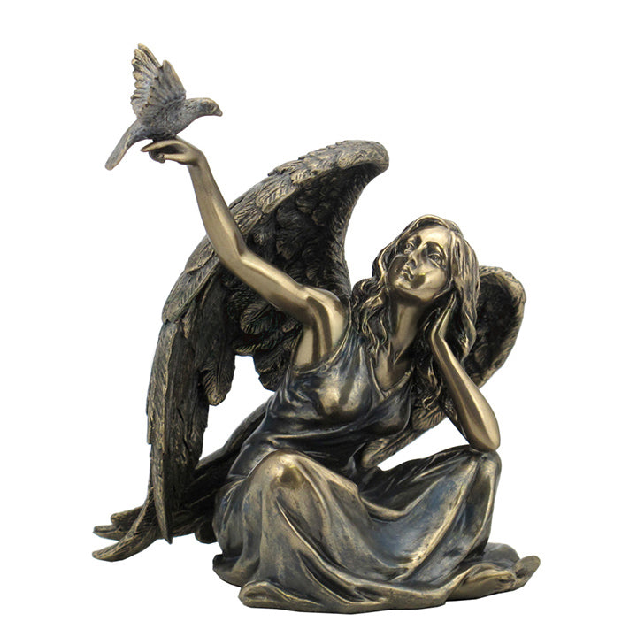  Angel Sitting With Dove On Right Hand  - Religious Sculpture, Angel, XoticBrands, XoticBrands Home Decor