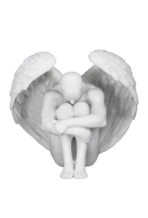  Winged Nude Male Sitting With Arms Holding Over Knees (Marble White) - Artistic Nudes, Male Nudes, XoticBrands, XoticBrands Home Decor