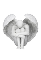  Winged Nude Male Sitting With Arms Holding Over Knees (Marble White) - Artistic Nudes, Male Nudes, XoticBrands, XoticBrands Home Decor