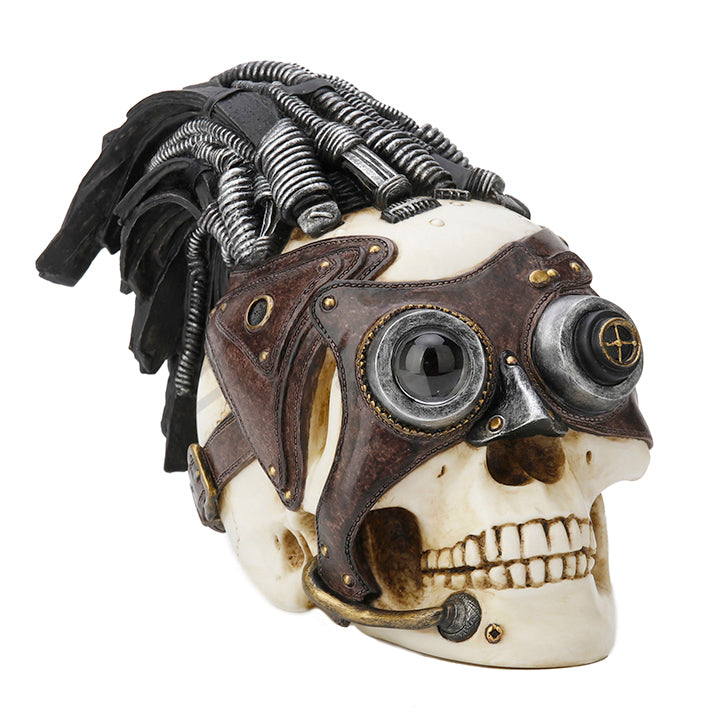  Steampunk Skull With Wire Hair And Leather Goggles Myth & Legend., Myth & Legend, XoticBrands, XoticBrands Home Decor