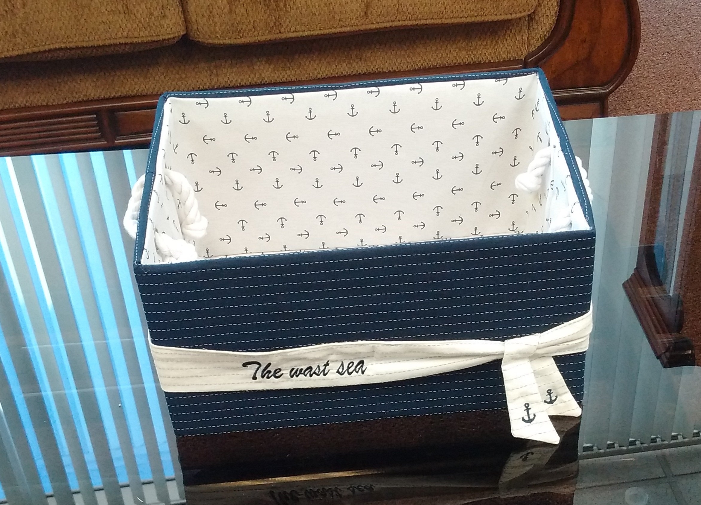  Anne Home - Set of 5 Blue Fabric Basket With Bow Decoration, , Old Modern Handicrafts, XoticBrands Home Decor