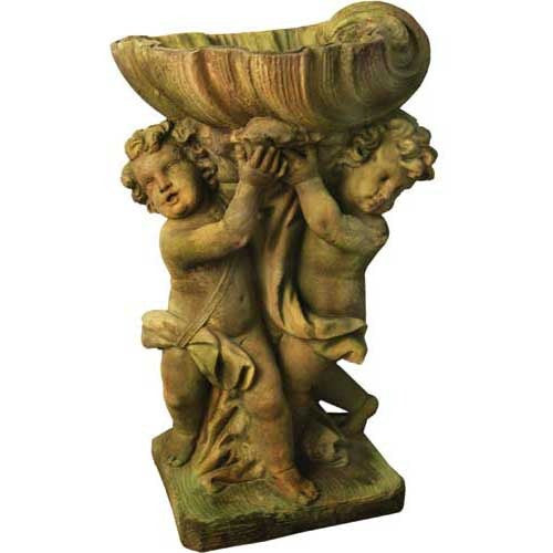 Twin Cherubs With Shell 36 Garden Angel Statue - XoticBrands Home Decor