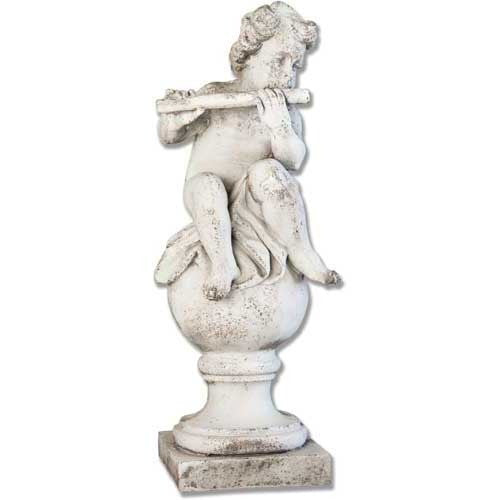 Cherub On Finial Flute Garden Angel Statue - XoticBrands Home Decor