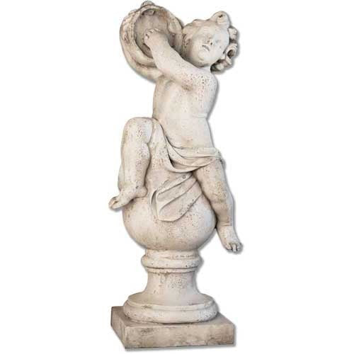 Cherub On Finial Tambourine Garden Angel Statue - XoticBrands Home Decor