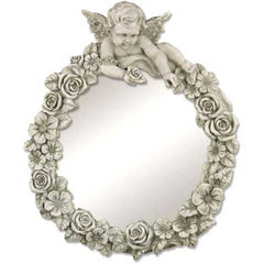 Round Cherub Mirror Frame 30 Garden Angel Statue - XoticBrands Home Decor