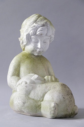  Child Petting Rabbit 14 Animal Sculpture, Home Decor, XoticBrands, XoticBrands Home Decor