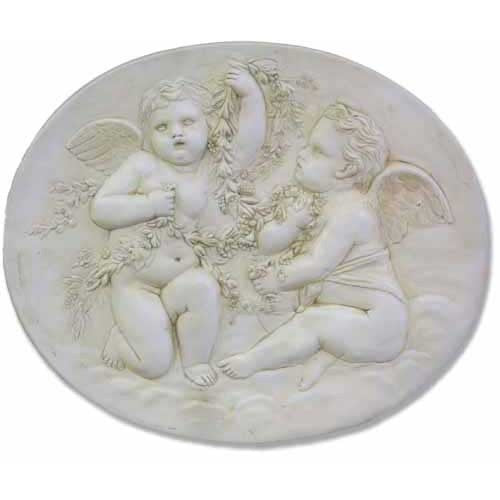 Cupids W/Garland Plaque Garden Angel Statue - XoticBrands Home Decor
