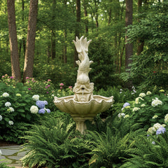 Dolphin Spitting & Shell Fountain -  Spring & Summer Scultpure - XoticBrands Home Decor
