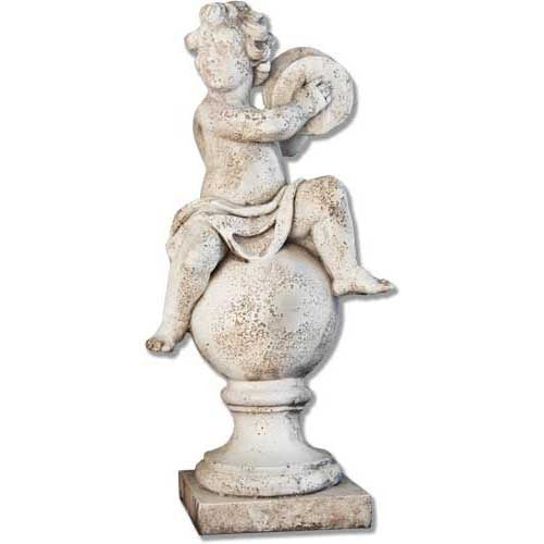 Cherub On Finial Cymbals Garden Angel Statue - XoticBrands Home Decor