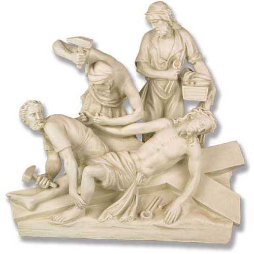 Jesus Is Nailed To Cross Station # 11 Religious Sculpture - XoticBrands Home Decor